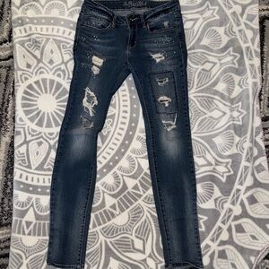 Bullhead Dark Blue Distressed Skinny Jeans